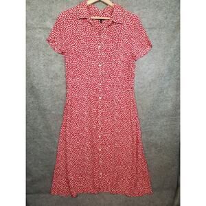 Talbots Women's Size 10P Red & White Button Up Shirt Dress